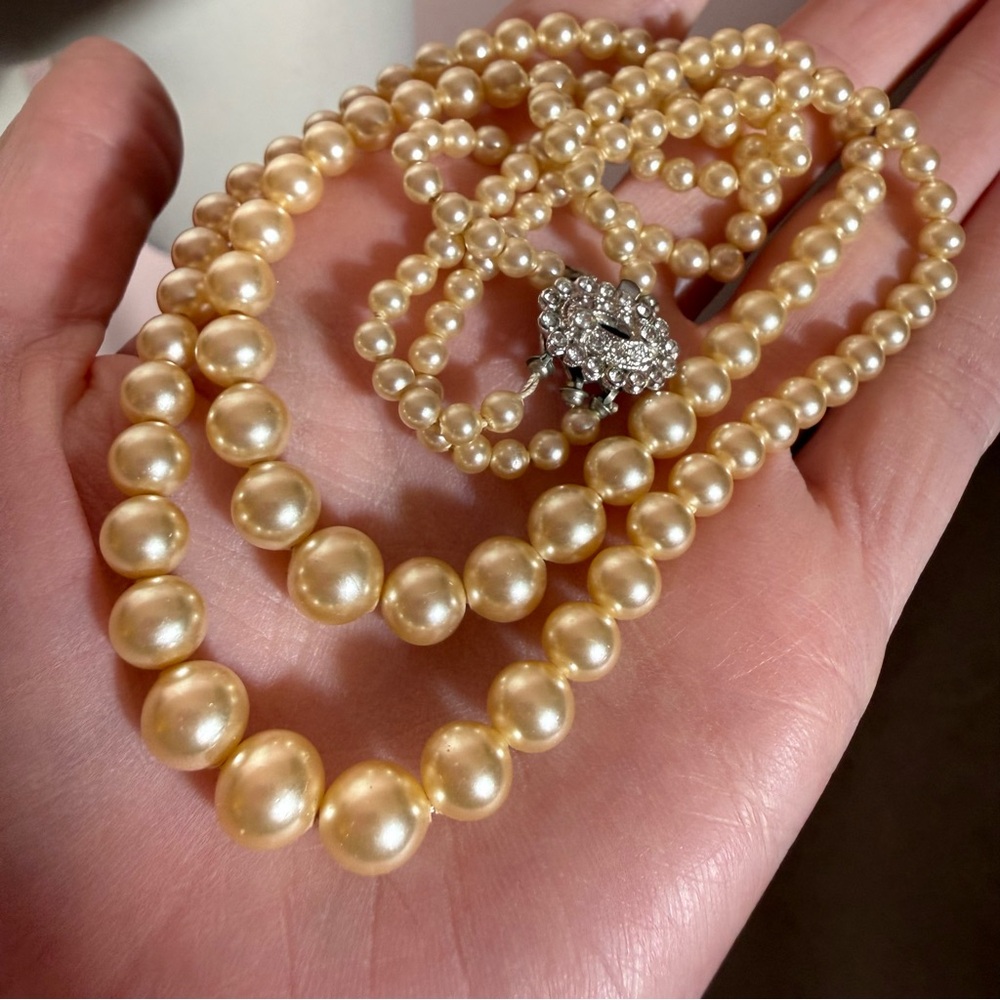 Marvella Vintage 1940’s Double strand Glass Pearl Choker Necklace
